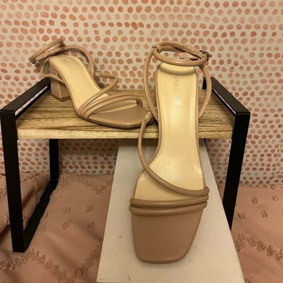 Nine West Square Toe Block Heel Sandals - Picture 1 of 6